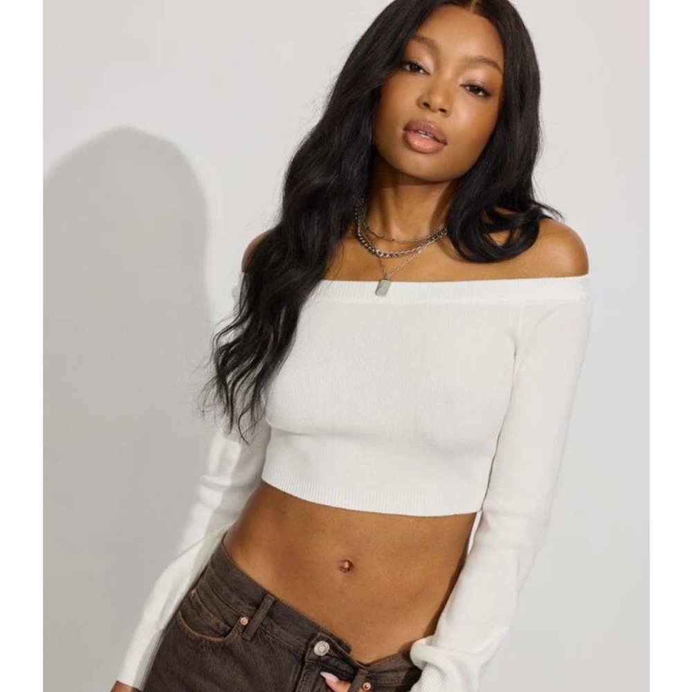 Garage White Cropped Sweater